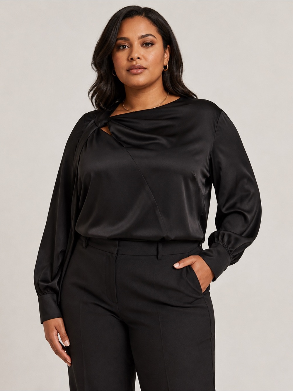 Lauren Ralph Lauren Cutout Satin Charmeuse Blouse Black XXL